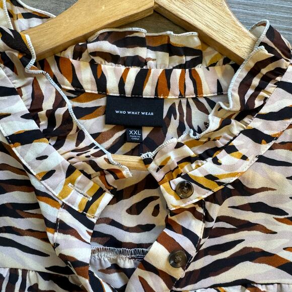 Who What Wear Animal Print Ruffle Blouse Womens 2X Flowy Business Casual Career - Picture 4 of 8